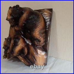 Vintage Antique Wooden Carved Bear head wall hanging parent and child Japan