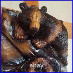 Vintage Antique Wooden Carved Bear head wall hanging parent and child Japan