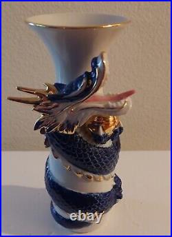 Vintage/Antique Yoshimi K. Japan, Feng Shui 24K Gold Gilt Porcelian DRAGON Vase