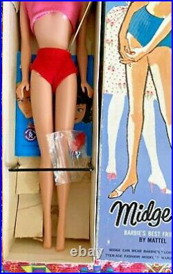 Vintage Ao Brunett Midge Barbie Doll Japan Nrfb/new Doll, Box, Liner, Booklet, Shoes