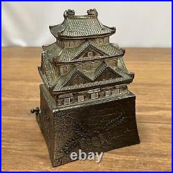 Vintage Art Metal Humidor Cigarette Dispenser Brass Art Japan Pagoda Antique