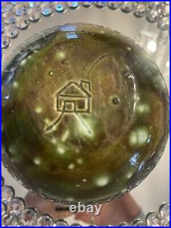 Vintage Asian Pottery Artist Stamped/signed Bowl Drip Glaze