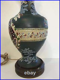 Vintage Asian Satsuma Hand Painted Vase Table Lamp, 31 1/2 Tall