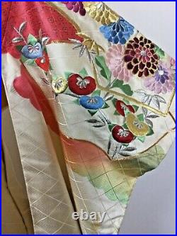 Vintage Authentic Silk Kimono Furisode Royal Stunning Floral Embroidery - #076