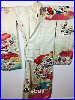 Vintage Authentic Silk Kimono Furisode Royal Stunning Floral Embroidery - #076