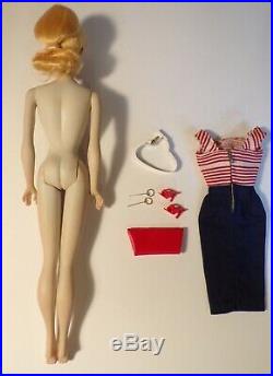 Vintage Barbie Beautiful Blonde Ponytail #3 Dressed In Cruise Stripes #918