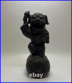 Vintage Bizen Ware Shishi-Gaburi Lion Dance Ornament, Shishi-mai Feng Shui Decor