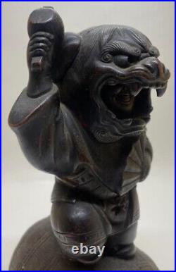 Vintage Bizen Ware Shishi-Gaburi Lion Dance Ornament, Shishi-mai Feng Shui Decor