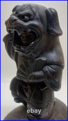 Vintage Bizen Ware Shishi-Gaburi Lion Dance Ornament, Shishi-mai Feng Shui Decor