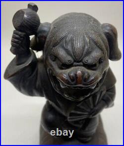 Vintage Bizen Ware Shishi-Gaburi Lion Dance Ornament, Shishi-mai Feng Shui Decor