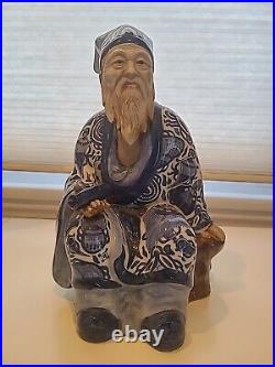 Vintage Blue And White Japanese Porcelain Kutani Juronjin Statue