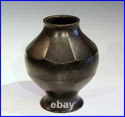 Vintage Bronze Old Japanese Antique Patinated Faceted Verdigris Vase 8 1/2