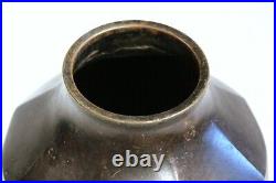 Vintage Bronze Old Japanese Antique Patinated Faceted Verdigris Vase 8 1/2