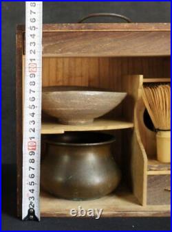 Vintage Cha-bako Japan geen tea box Chawan 1930 kiln hand craft