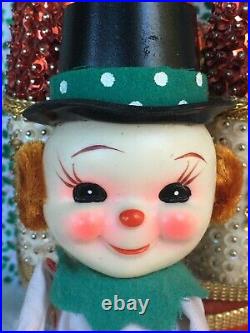Vintage Christmas Polka Dot Snowman Top Hat Pixie Elf Japan Knee hugger Decor
