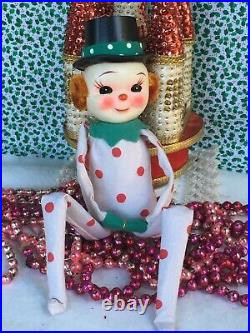 Vintage Christmas Polka Dot Snowman Top Hat Pixie Elf Japan Knee hugger Decor