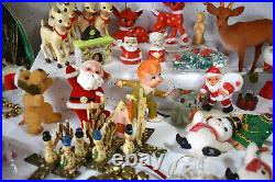 Vintage Christmas ornament Lot Japan kitsch flocked deer snowman Santa NOS tree