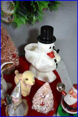 Vintage Christmas ornament Lot Japan kitsch flocked deer snowman Santa NOS tree