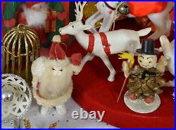 Vintage Christmas ornament Lot Japan kitsch spun cotton chenille picks elf 50's