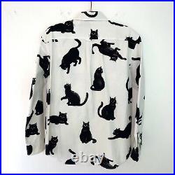 Vintage. E. L Button Front Shirt Mens Size XL All Over Cat Print Long Sleeve White
