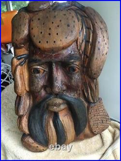 Vintage Early 1900's Large Hand Carved Japan Mongol Samuri Wood Hand Carved Mask