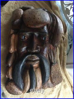 Vintage Early 1900's Large Hand Carved Japan Mongol Samuri Wood Hand Carved Mask