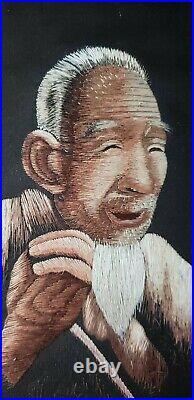 Vintage Exquisite Japanese Silk Hand Embroidery Elder Male Portrait
