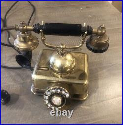 Vintage French Victorian Style Rotary Dial Telephone Brass Finish Antique Japan