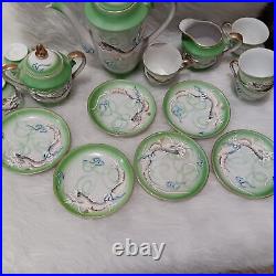 Vintage Hand Decorated Japan Green Moriage Dragon Ware