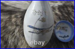 Vintage Imperial Japanese Tokkuri Sake Bottle & Cup Airplanes Pilot