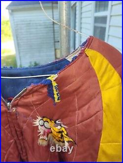 Vintage Japan Embroidered Tiger Reversible Souvenir Sukajan Bomber Jacket Size L