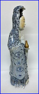 Vintage Japanese 21.5 Blue & White Porcelain Statue Woman Saki