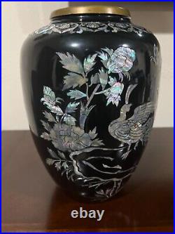 Vintage Japanese Bronze Vase with Mother of Pearl Inlaid