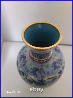 Vintage Japanese Cloisonne Jar Vase Dragon Phoenix Blue