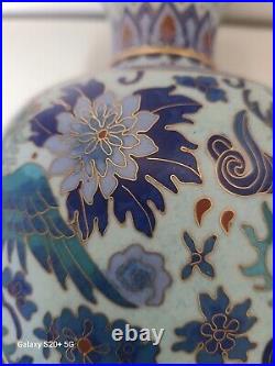 Vintage Japanese Cloisonne Jar Vase Dragon Phoenix Blue