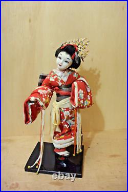 Vintage Japanese Dancing Geisha Doll Red Kimono Kamuro Maiko Antique Japan