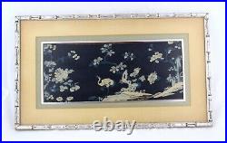 Vintage Japanese Embroidered Silk Panel in silver Bamboo Frame