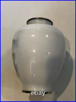 Vintage Japanese Inaba Cloisonne Enameled Landscape Vase withSilver Rim, 5 Tall