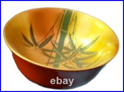 Vintage Japanese Lacquer Ware Bowl Set of 6 Gilted Paint Red Gold Black Asian