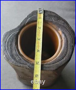 Vintage Japanese Meiji Wood & Copper Inlay Ikebana Log Vase 11 3/4