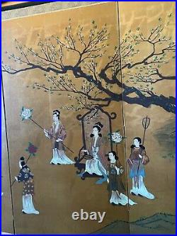 Vintage Japanese Original 4 Panel Folding Screen Byobu Painting on Silk