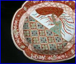 Vintage Japanese Oval Hand-Painted Bowl Phoenix Bird