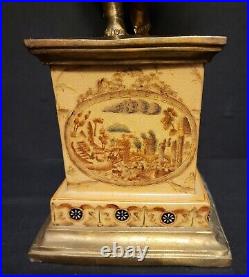 Vintage Japanese Porcelain And Brass Candleabra Statue