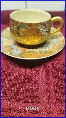 Vintage Japanese Satsuma Style 1,000 Flowers Demitasse Cup And Saucer