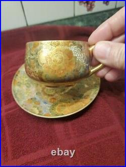 Vintage Japanese Satsuma Style 1,000 Flowers Demitasse Cup And Saucer