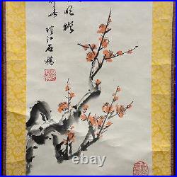 Vintage Japanese Scroll Hand Painted Mid 1900's Plum Blossoms