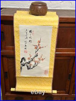 Vintage Japanese Scroll Hand Painted Mid 1900's Plum Blossoms