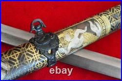 Vintage Japanese Sword Samurai Katana Brass Sheath Handmade Damascus Steel Blade