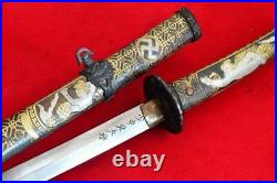 Vintage Japanese Sword Samurai Katana Brass Sheath Handmade Damascus Steel Blade