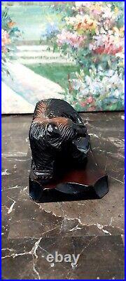 Vintage Japanese Wood Carving Bear with Salmon from Japan